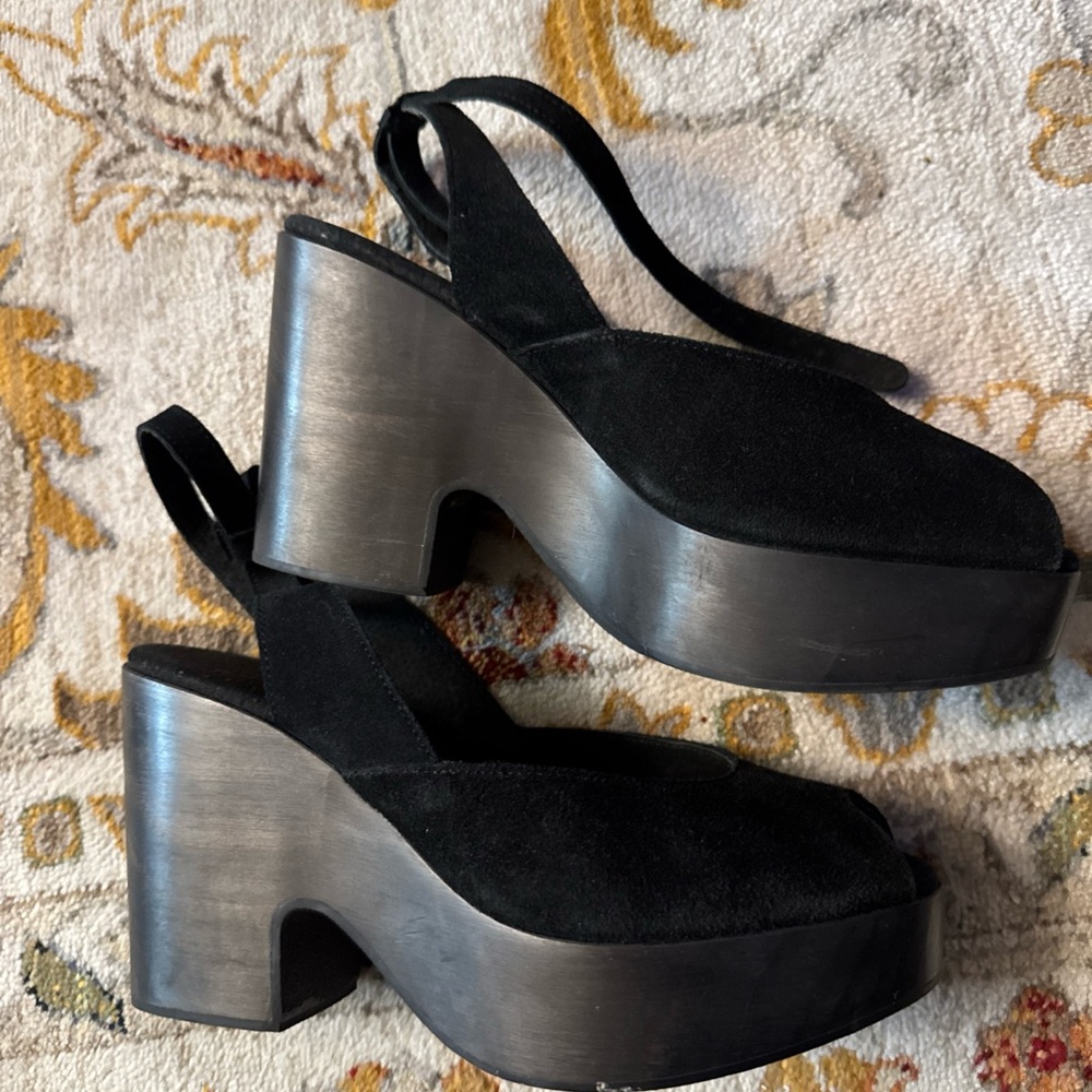 Free People suede black Leather Strap Clog Size 40 usa 9 - Picture 4 of 9
